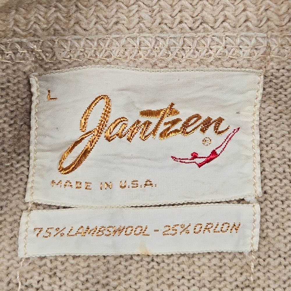 Vintage Jantzen Sweater Vest Mens Large Tan Lambswool Orlon Blend V-Neck 60s - Picture 2 of 8